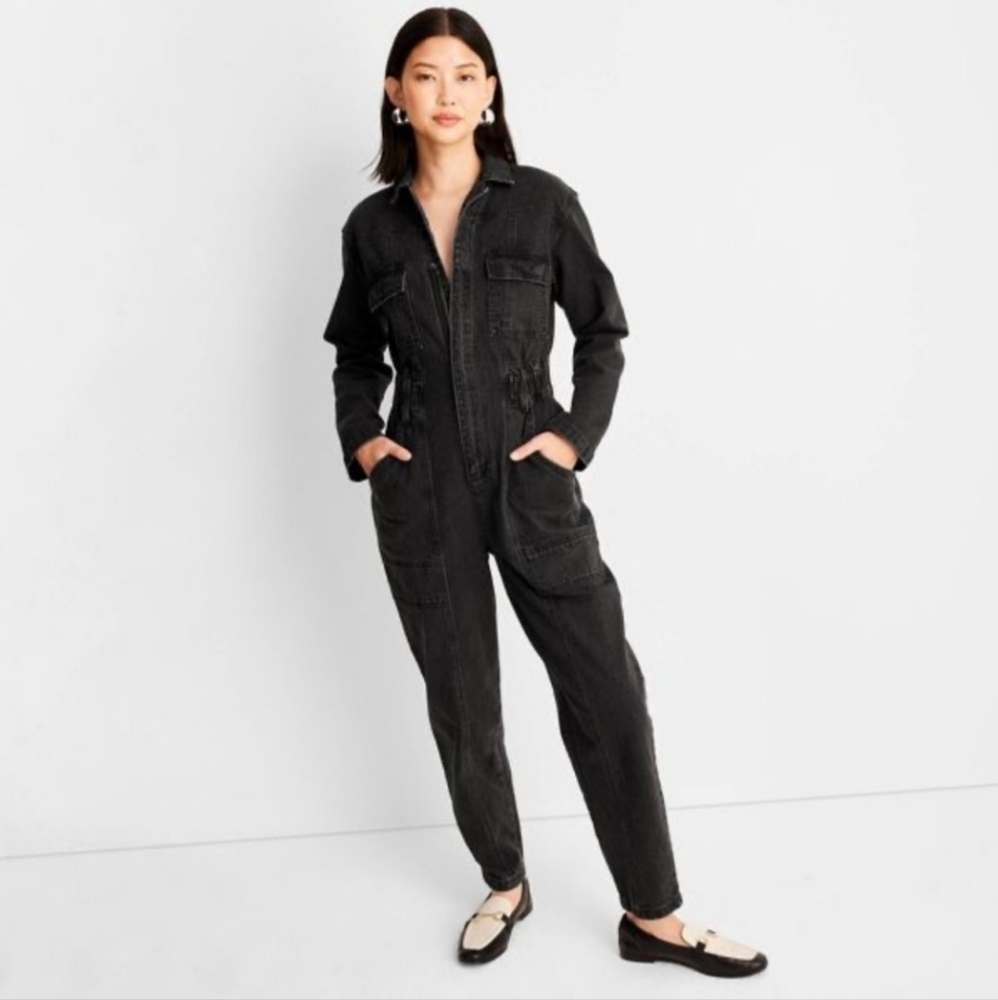 Universal Thread Women's Long Sleeve Denim Junpsuit Washed Black Size 10